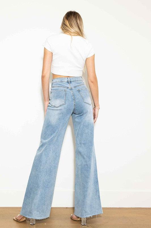 Criss Cross High Waisted Wide Leg Jeans - I Am Lilou Bloom