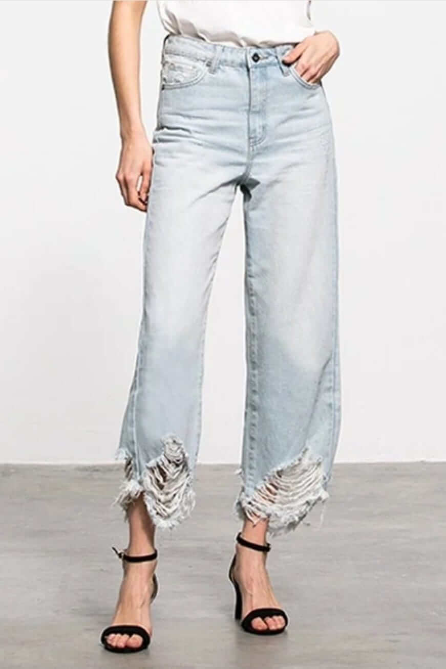 High-rise Cut Wide Leg Jeans.