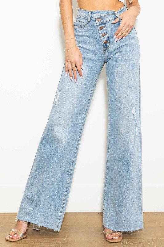 Criss Cross High Waisted Wide Leg Jeans - I Am Lilou Bloom