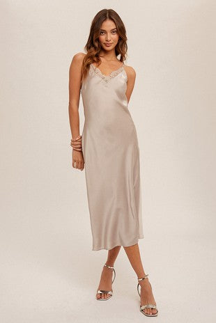 princess polly baby blue dress Beige Textured Beaded Slip Midi Dress & Reviews - Beige - Dresses main image 0