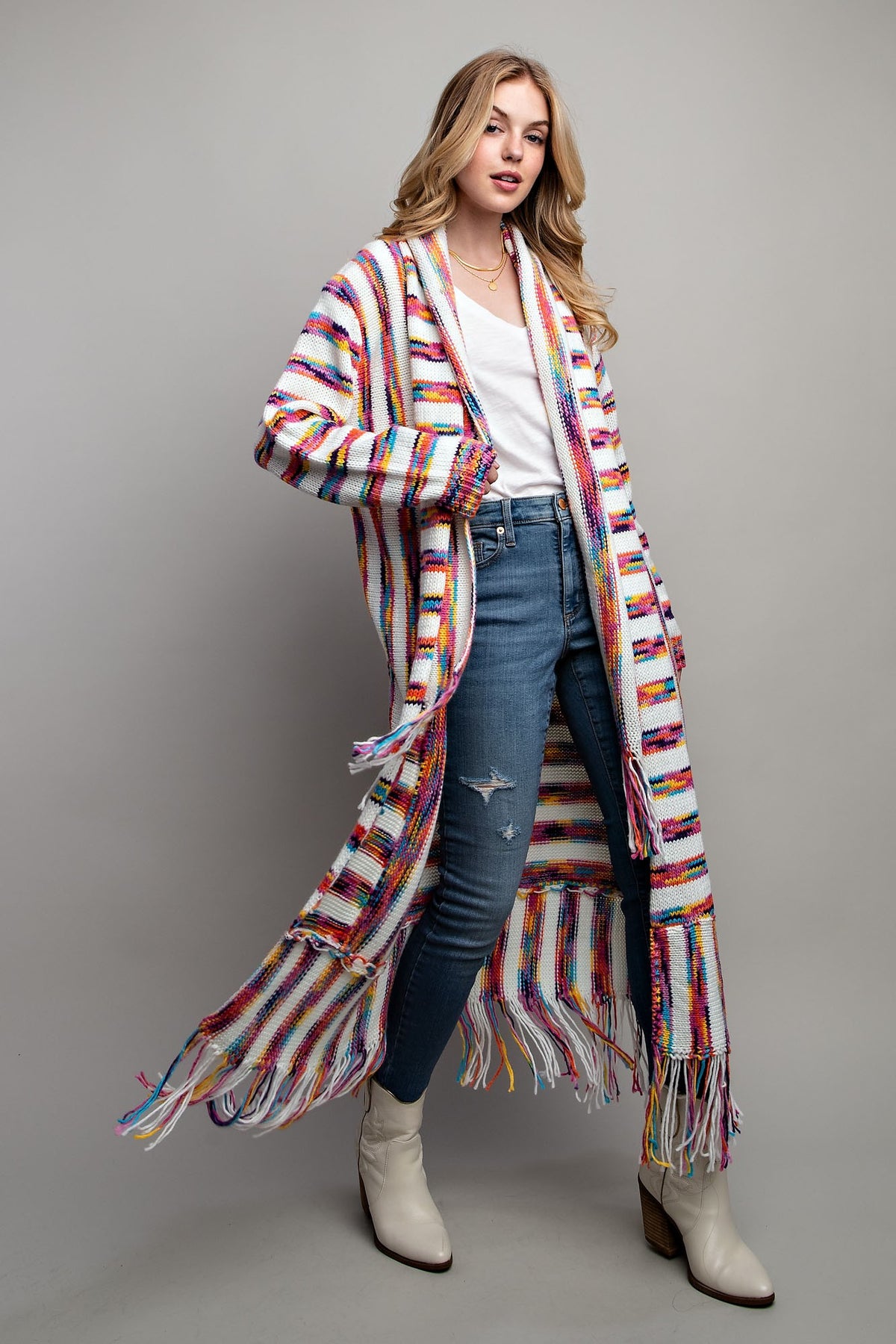 Rainbow fringe cardigan hotsell