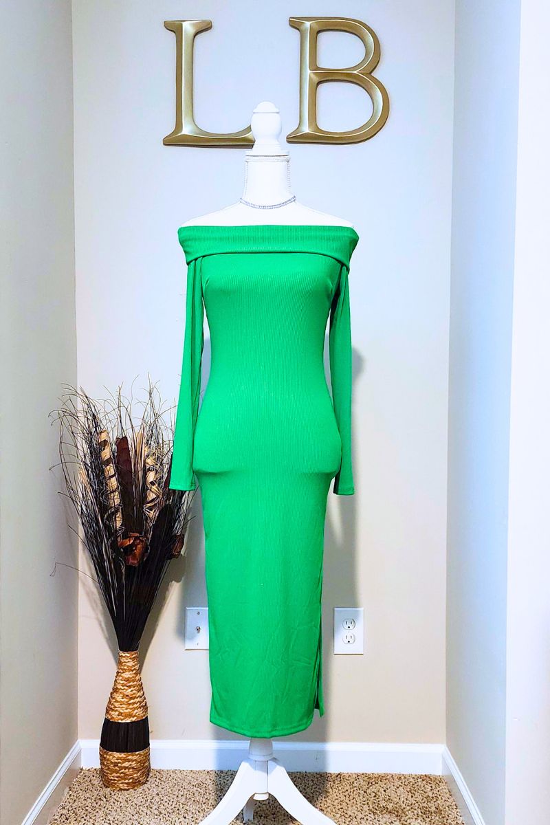 Chevelle Midi off-the-shoulder dress in ribbed jersey Green