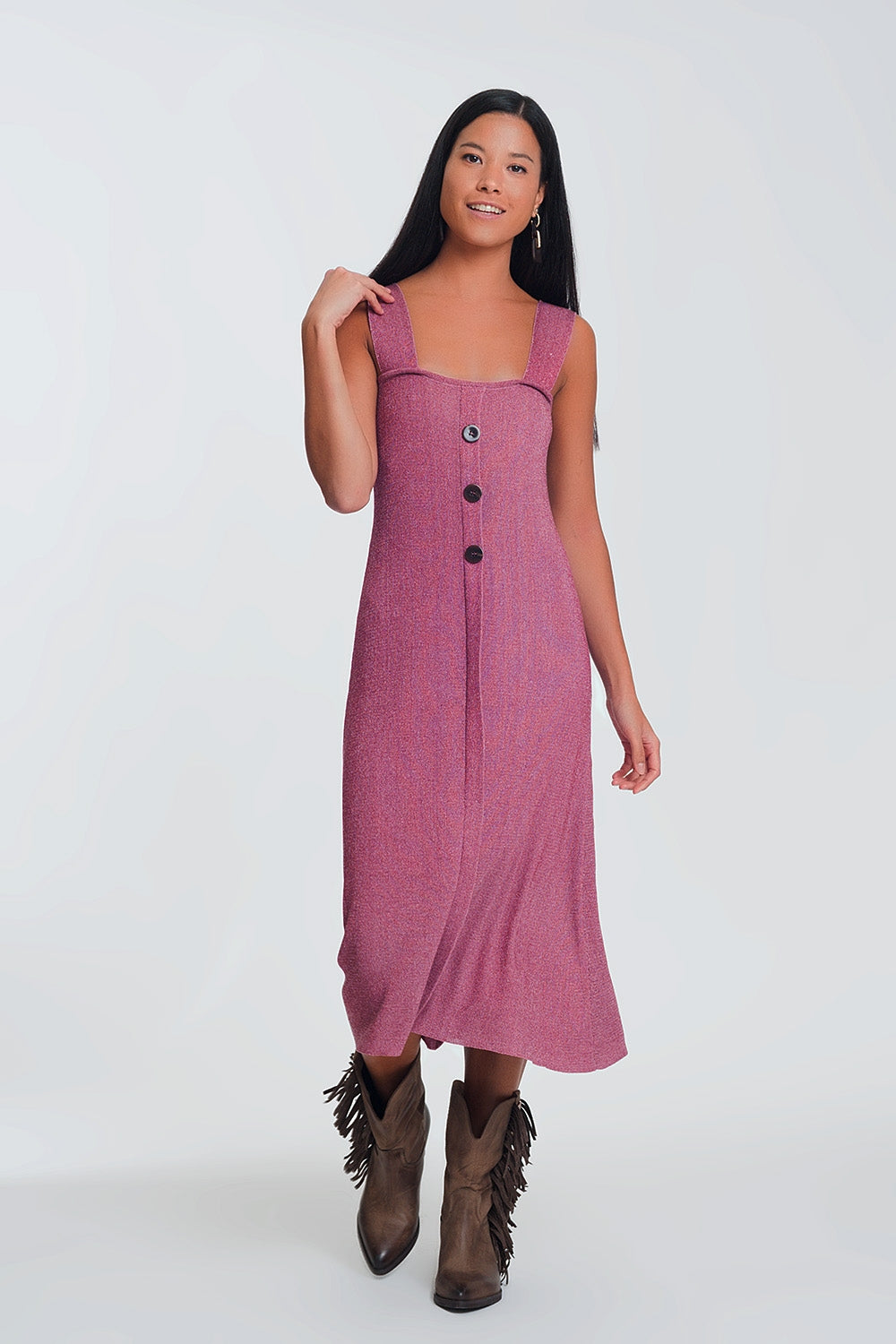 Flowy Knitted Midi Dress (Pink).
