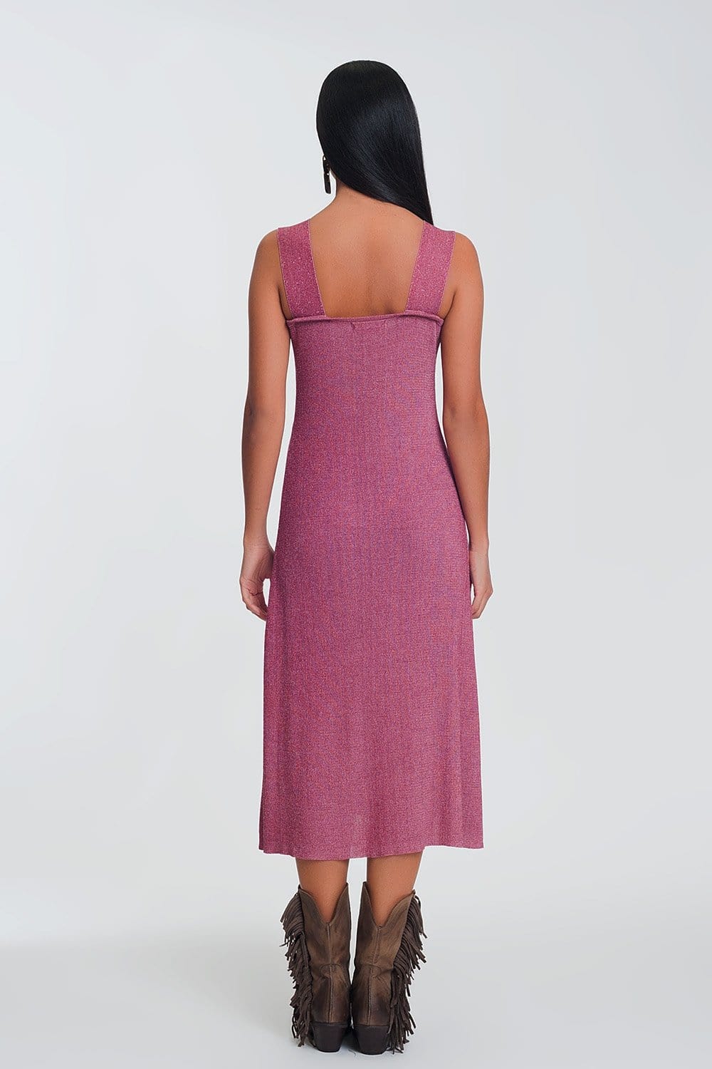 Flowy Knitted Midi Dress (Pink).