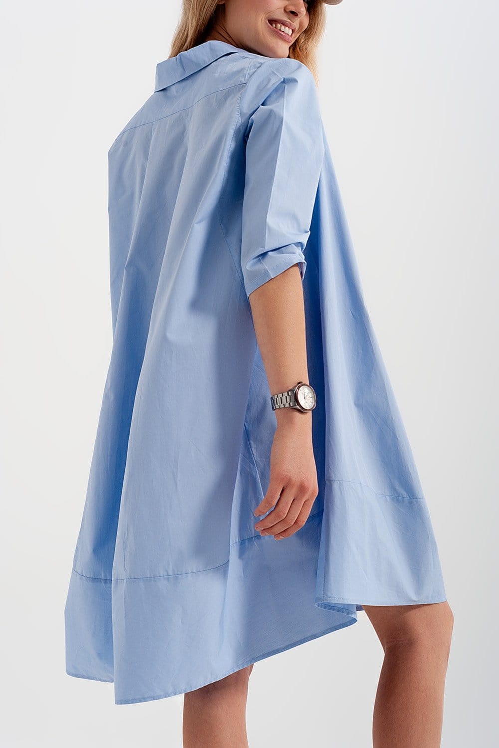 Oversized Poplin Shirt Dress (Blue).