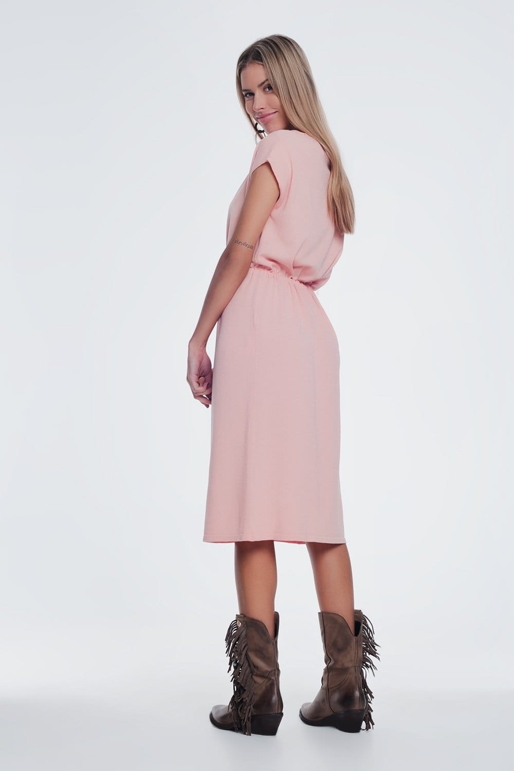 Knitted Midi Dress with Knotted Waist.
